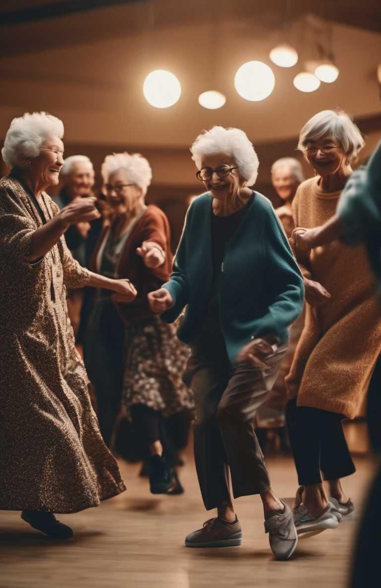 elderly people dancing with joy