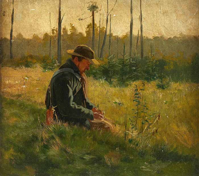 Painting of man harvesting herbs
