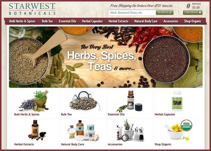 Screen shot of Starwest Botanicals website