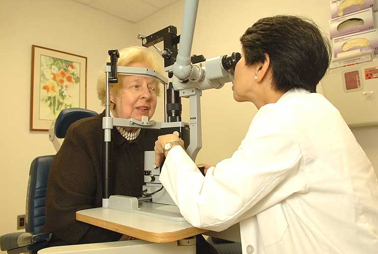 Woman gets an eye exam
