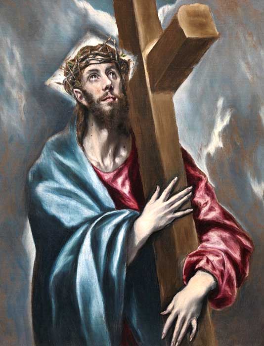 Painting of Jesus holding the cross