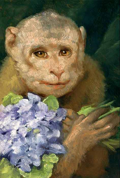 painting of  Monkey with Violets